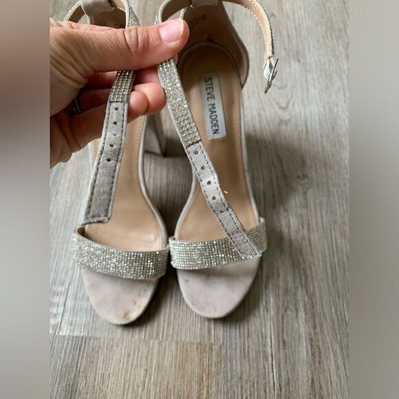 Steve Madden Kalina Diamond Strappy Dress Heels Gray Suede Leather Size 8 - Picture 3 of 7
